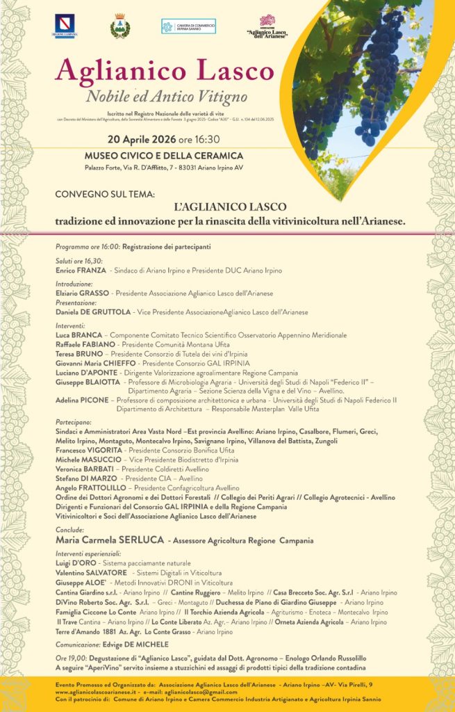 CONVEGNO sul tema l'Aglianico Lasco, tradizione ed innovazione 
per la rinascita della vitivinicoltura nell'Arianese.